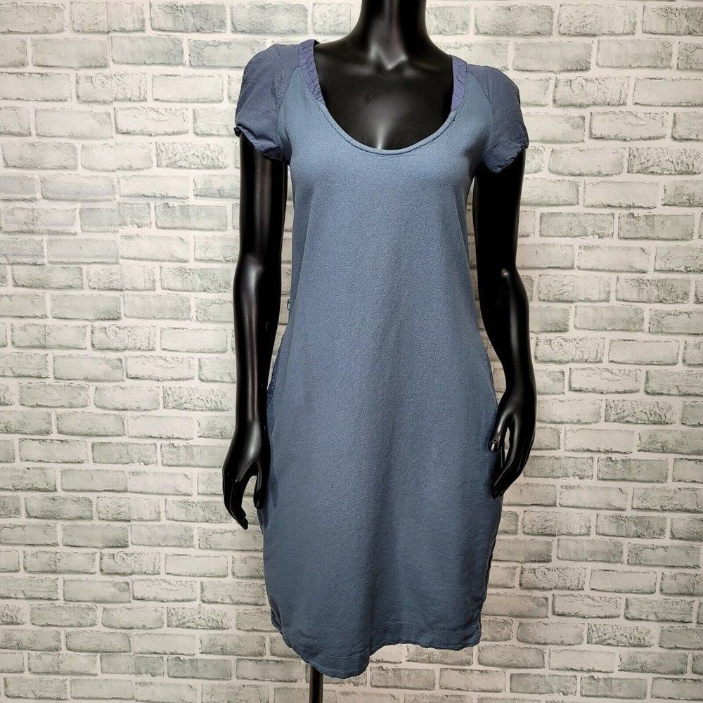 Diesel Womens XS Diumel Slate Blue Crepe Cotton Short Sleeve Round Hem Dress